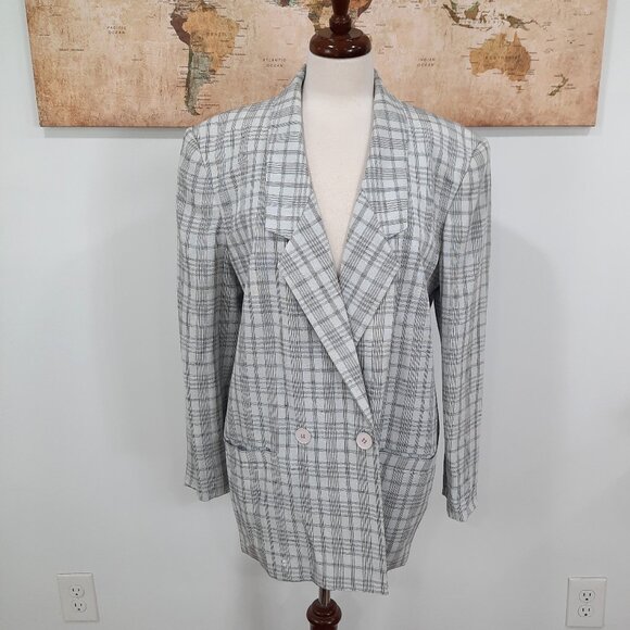 Vtg 80s double breasted plaid blazer - Evan-Picone brand - Picture 12 of 13